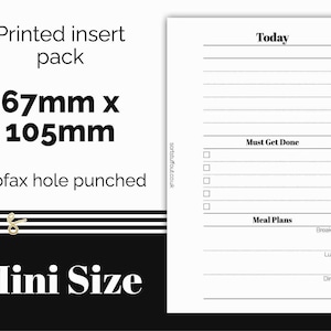 3 Section Daily Planner - Notes, Important and Meal Planner - Printed & Punched Inserts - Fits Filofax Mini Ring Planners