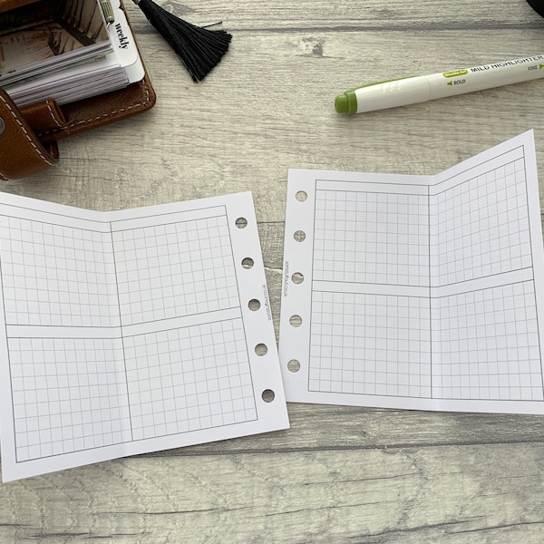 Inserts de grille hebdomadaires dépliants pour MINI PLANNERS - Inserts imprimés et perforés - Convient aux Mini Ring Planners Filofax