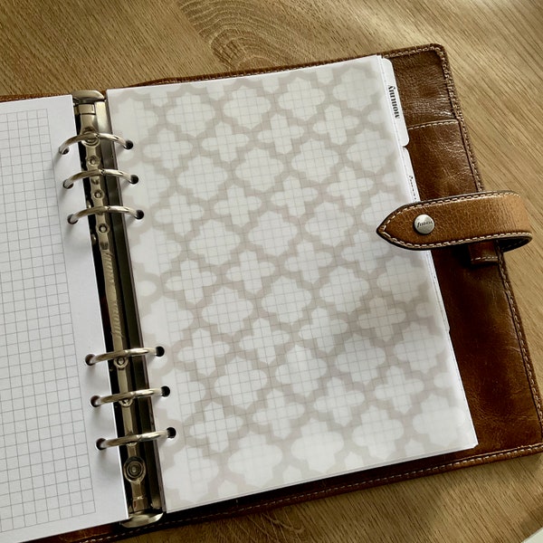 Neutral Lattice Vellum Dashboard - Fits A5, B6, Personal Wide, Personal, A6, Pocket, Mini Ring Planners. Add Decoration and Layering