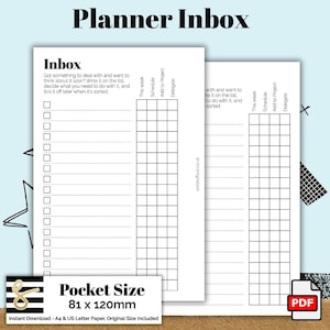 Pocket Size Inbox Printable PDF - Instant Download - Disc or Rings - Productivity Insert - To Do - GTD - Inbox