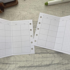 Monthly Foldout Grid Inserts for MINI PLANNERS - Printed & Punched Inserts - Fits Filofax Mini Ring Planners