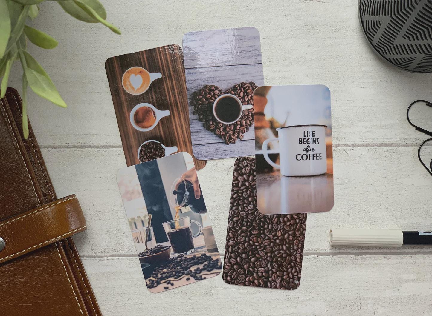 Journal Cards - Life Begins After Coffee Set - 5 Pack for Planner Deco - Use as Bookmarks, Decoration - Clip and Card Holder Options
