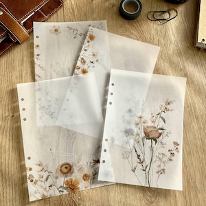 Autumn Wild Flowers Vellum Dashboards - Set of 4 - Fits A5, B6, PW, Personal, A6, Pocket, Mini Ring Planners. Add Decoration and Layering