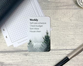 Custom Task Card - Pine Trees and Fog - Personalised Task Card for Your Planner - Add Tasks, Routines, Reminders - Functional, Minimal Deco