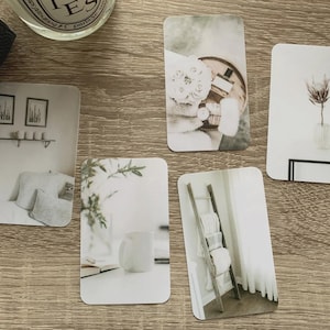 Tarjetas de diario - Juego minimalista blanco - Paquete de 5 para decorar tu agenda - Úsalas como marcapáginas o decoración - Opciones con clip y portatarjetas