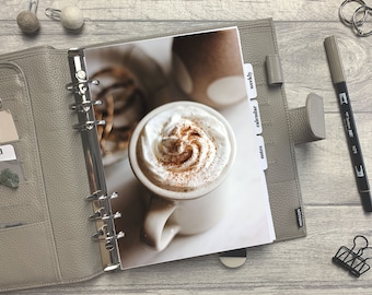 Winter Cinnamon Coffee Dashboard - Fits A5, B6, Personal Wide, Personal, A6, Pocket, Mini Ring Planners. Protective Cover.