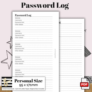 Persönliches Passwortprotokoll als druckbare PDF-Datei – Sofort-Download – CD oder Ring – Produktivitäts-Einlage