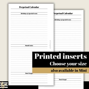 Perpetual Calendar - Printed & Punched Inserts - Fits A5, B6, Personal Wide, Personal, A6, Pocket +, Pocket Ring Planners