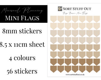 Beige Brown Mini Flag Stickers - Mark off Dates and Occasions - Minimal Functional Stickers - Small Sheet fits in Most Planners