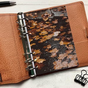Dashboard dashboard herfstblad: past op A5, B6, Personal Wide, Personal, A6, zak, miniringplanners. Beschermhoes.