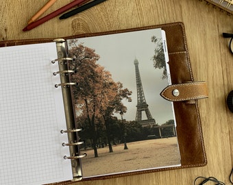 Autumn Eiffel view - Fall Dashboard - Fits A5, B6, Personal Wide, Personal, A6, Pocket, Mini Ring Planners. Protective Cover.