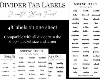 Divider Labels - 48 on One Sheet! Choose Your Font - Compatible With Sort Stuff Out Clear and Photo Dividers