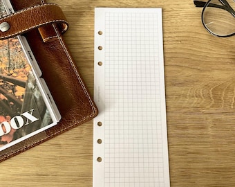 Metà foglio a quadretti semplici - Inserti stampati e perforati - Adatto ad agende A5, B6, Personal Wide e ad anelli. Filofax, Moterm, Kikki K