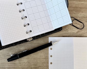 Basis maandelijkse uitvouwbare rasterinsteekkaarten voor MINI PLANNERS - Bedrukte en geperforeerde insteekkaarten - Filofax Miniringplanners