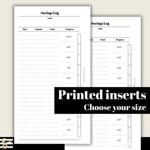 Savings Log - Printed & Punched Budget Inserts - A5, B6, Personal Wide, Personal, A6, Pocket +, Pocket Ring Planners