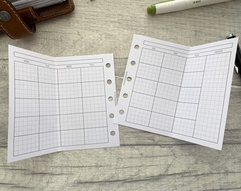 Monthly Foldout Grid Inserts for MINI PLANNERS - Printed & Punched Inserts - Fits Filofax Mini Ring Planners