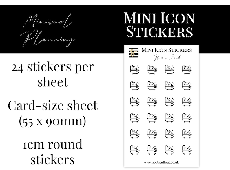 Mini Icon Stickers Have a Soak Functional Stickers for Planning. Minimal Planner Deco for All Planners. 24 Stickers on One Sheet image 1