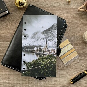 Winter Mountain Lake - Festive Holiday Dashboard - Fits A5, B6, Personal Wide, Personal, A6, Pocket, Mini Ring Planners. Protective Cover.