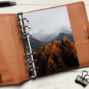 Autumn Mountain Trees Dashboard - Fits A5, B6, Personal Wide, Personal, A6, Pocket, Mini Ring Planners. Protective Cover.