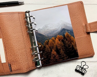 Autumn Mountain Trees Dashboard - Fits A5, B6, Personal Wide, Personal, A6, Pocket, Mini Ring Planners. Protective Cover.
