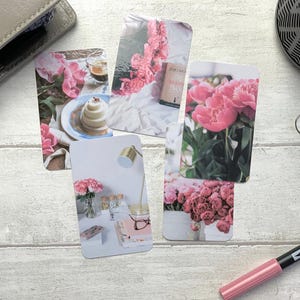 Journal Karten - Rosa Pfingstrosen - 5er Pack für Planer Deco - Verwendung als Lesezeichen, Dekoration - Clip und Kartenhalter Optionen
