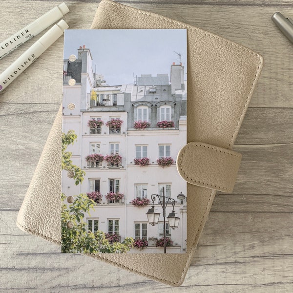 Spring in Paris Dashboard - Fits A5, B6, Personal Wide, Personal, A6, Pocket, Mini Ring Planners. Protective Cover.