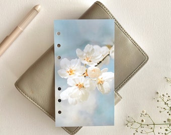 White blossom - Spring Dashboard - Fits A5, B6, Personal Wide, Personal, A6, Pocket, Mini Ring Planners. Protective Cover.