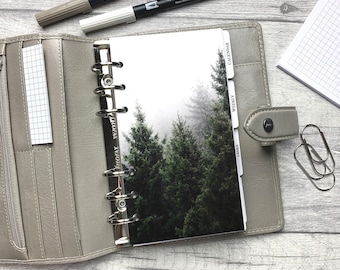 Pine Trees and Fog Dashboard - Fits A5, B6, Personal Wide, Personal, A6, Pocket, Mini Ring Planners. Protective Cover.