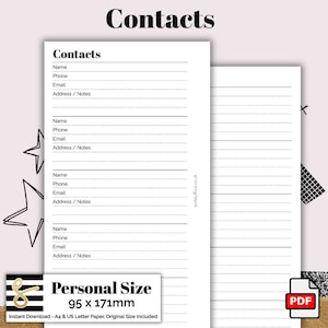 Personal Contacts Printable PDF - Instant Download - Disc or Rings - Productivity Insert
