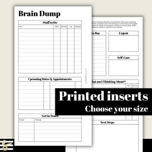 Brain Dump - Intero - Inserti stampati e perforati - Adatto ai planner A5, B6, Personal Wide e A6 Ring