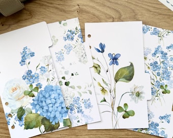 Blue Floral Planner Dividers - Choose Your Size - Ring or Disc Planners. Sticky Labels Available.