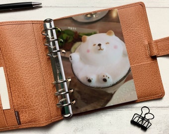 Coffee Latte Art Dog Dashboard - Fits A5, B6, Personal Wide, Personal, A6, Pocket, Mini Ring Planners. Protective Cover.