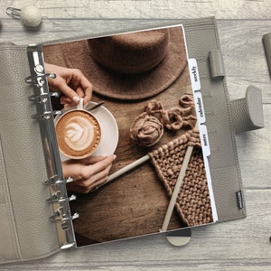 Winter Knitting & Latte Dashboard Fits A5, B6, Personal Wide, Personal, A6, Pocket, Mini Ring Planners. Protective Cover. image 1