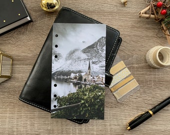 Winter Mountain Lake - Festive Holiday Dashboard - Fits A5, B6, Personal Wide, Personal, A6, Pocket, Mini Ring Planners. Protective Cover.