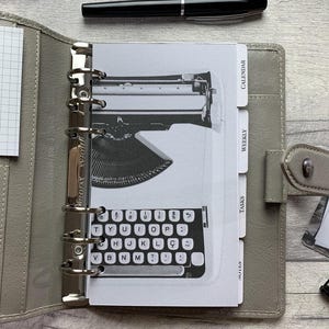 White Typewriter Dashboard - Fits A5, B6, Personal Wide, Personal, A6, Pocket, Mini Ring Planners. Protective Cover.
