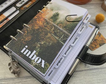 Forest Bridge Inbox - Autumn Fall Dashboard - Fits A5, B6, Personal Wide, Personal, A6, Pocket, Mini Ring Planners. Protective Cover.
