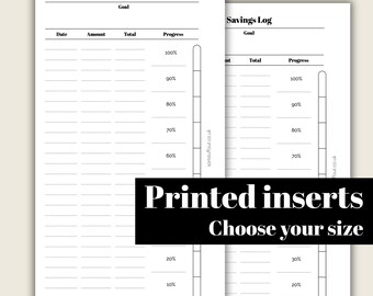 Savings Log - Printed & Punched Budget Inserts - A5, B6, Personal Wide, Personal, A6, Pocket +, Pocket Ring Planners