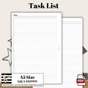 A5 Task List Printable PDF - Instant Download - Disc or Rings - Productivity Insert - To Do