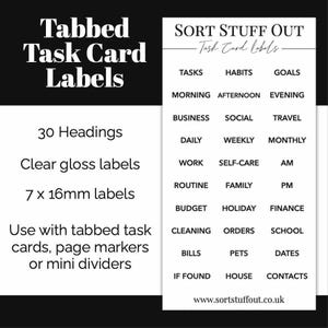 Taakkaartlabels met tabbladen - Voeg koppen toe aan de tabbladen van je taakkaart - Organiseer je planner - Routines, gewoonten, taken - Heldere glanzende afwerking