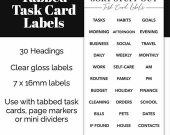 Tabbed Task Card Labels - Add Headings to Your Task Card Tabs - Organise Your Planner - Routines, Habits, Tasks - Clear Gloss Finish
