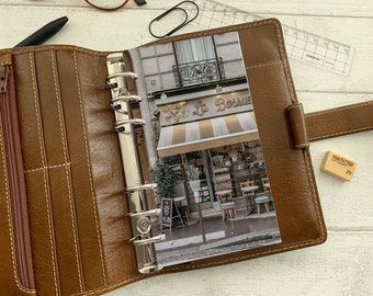 Paris Cafe Dashboard - Fits A5, B6, Personal Wide, Personal, A6, Pocket, Mini Ring Planners. Protective Cover.