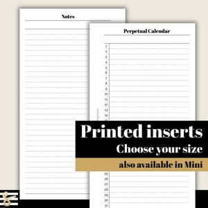 Perpetual Calendar with Dates - Printed & Punched Inserts - Fits A5, B6, Personal Wide, Personal, A6 Ring Planners