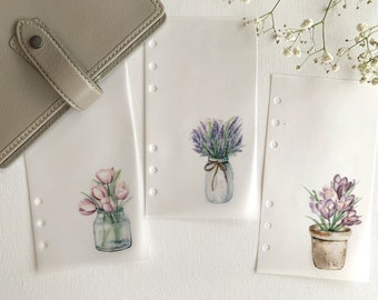 Spring Flower Pots Vellum Dashboards - Set of 3 - A5, B6, Personal Wide, Personal, A6, Pocket, Mini Ring Planners. Add Deco and Layering