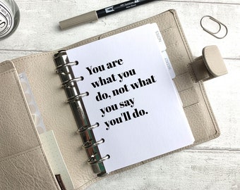 You Are What You Do - Habits & Mindset Dashboard - Fits A5, B6, Personal Wide, Personal, A6, Pocket, Mini Ring Planners. Protective Cover.