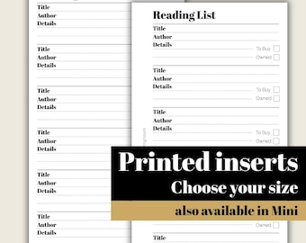 Elenco di lettura - Inserti stampati e perforati - Adatto ai planner A5, B6, Personal Wide, Personal, A6, Pocket +, Pocket Ring
