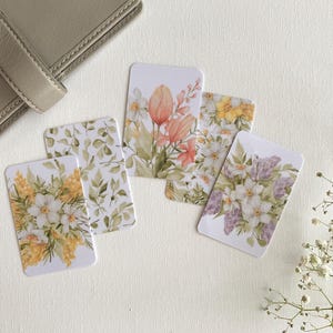 Cartões de diário - Conjunto de aquarela para primavera - Pacote com 5 para decoração de planejador - Use como marcadores de página, decoração - Opções de clipe e porta-cartões