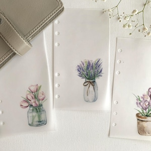 Frühling Blumentöpfe Perlmutt Dashboards - 3er Set - A5, B6, Personal Wide, Personal, A6, Pocket, Mini Ring Planner. Fügen Sie Deko und Schichtung hinzu