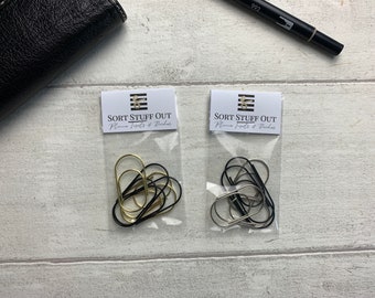 Mixed Sets of Large Silver, Gold and Black Paperclips - Functional and Decorative - Use with Memo Notes, Journal Cards - Planner Accessories