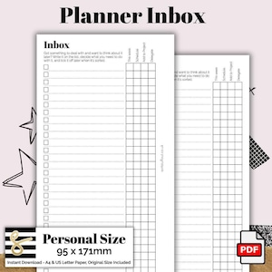 Personal Size Inbox Printable PDF - Instant Download - Disc or Rings - Productivity Insert - To Do - GTD - Inbox