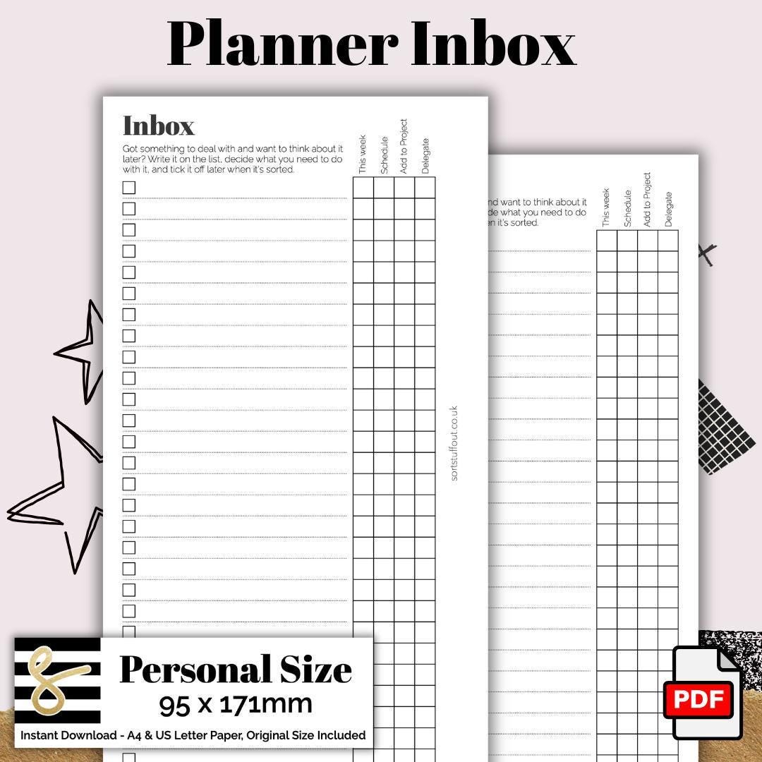 Personal Size Inbox Printable PDF - Instant Download - Disc or Rings ...